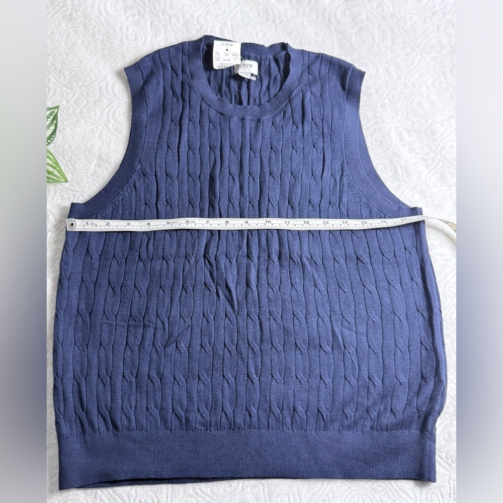 J.Crew Blue Cable Knit Sweater Vest Size L 100% Cotton Classic Preppy - Picture 5 of 7